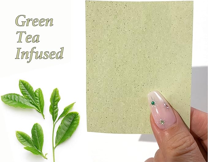 2 Pks GREEN TEA INFUSED Soothing Natural Abaca Blotting Paper - 100 Oil Blotting Sheets - Makeup Friendly UNISEX Oily Skin Shine Blotter Photography Zoom Meetings Travel Gym School - MADE IN TAIWAN-VivaGrace Women