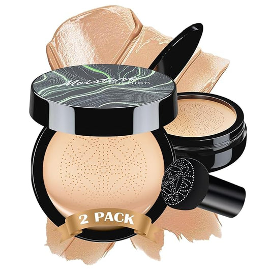 Mushroom Head Air Cushion CC Cream - BB Cream Face Makeup Foundation for Mature Skin Moisturizing Concealer Brighten Long-Lasting, Even Skin Tone for All Skin Types (2PCS Natural)-VivaGrace Women