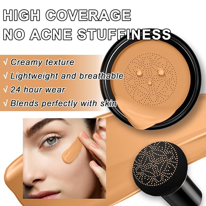 Mushroom Head Air Cushion CC Cream BB Cream Even Skin Tone Liquid Foundation, Concealer Lasting Makeup Base Primer (#06 Brown)-VivaGrace Women