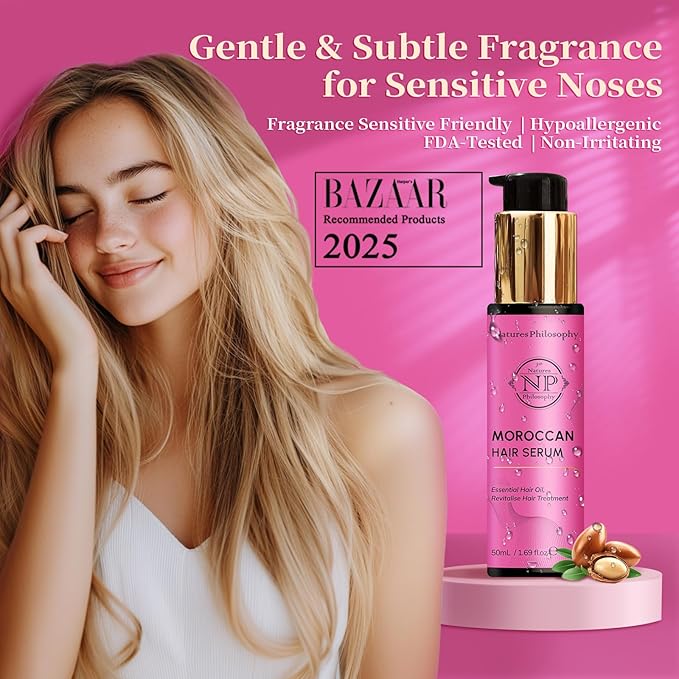 NP NATURES PHILOSOPHY Moroccan Argan Oil - Hair Serum Organic, Anti-Frizz, Repairs Damaged Hair, Adds Shine for All Hair Types Aussie Allergy-Free Moroccan Oil Hair Products 1.69 Fl oz-VivaGrace Women