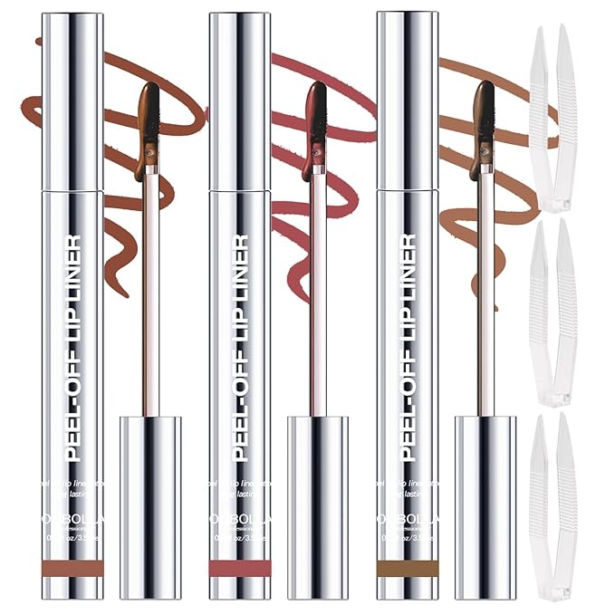 3 Colors Peel Off Lip Liner Stain with Tweezer, Long Lasting Waterproof Lip Tint Stains Makeup Set with Matte Finish for Women, Natural Look, Easy to Use, for All Skin Types (#234, M)-VivaGrace Women
