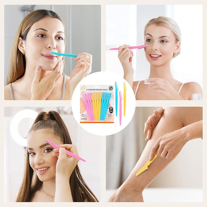D 21 PCS Eyebrow Razor,Dermaplane Razor,Face Razors for Women and Men,Dermaplaning Tool for Face,3 Colors Facial Hair Shavers with Precision Cover,Facial Hair Remover for Women,Eyebrow Hair Trimmers-VivaGrace Women