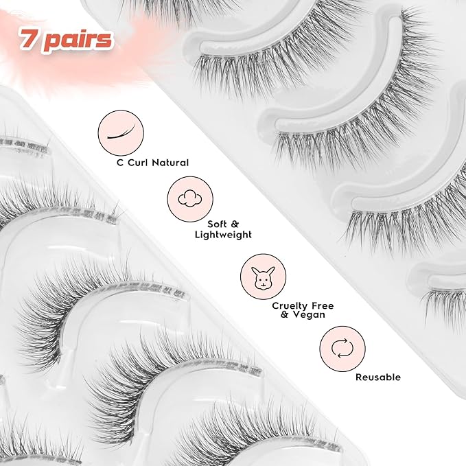 Natural Lashes Wispy Eyelashes 11MM Short Eye Lashes Pack 3D Volume Strip Lash Pack False Eyelashes Natural Look 7 Pair Siligli-VivaGrace Women