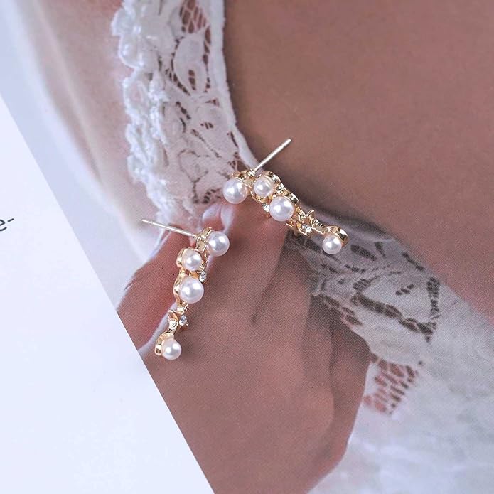 Vintage Pearl Star Earrings Rhinestone Pearl Drop Earrings Gold Crystal North Star Earrings Cz Northstar Studs Earrings Jewelry for Women-VivaGrace Women