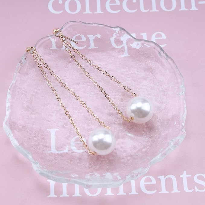 Vintage Pearl Earrings Long Pearl Stud Earrings Boho Gold Pearl Pendant Earrings Big Pearl Dangling Earrings Jewelry for Women and Girls-VivaGrace Women