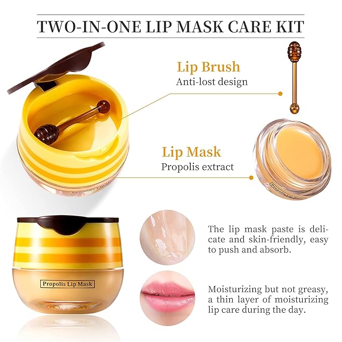 2PCS Honey Lip Balm, Exfoliating Honey Pot Lip Balm Sleeping Lip Mask with Brush, Hydrating & Prevention Dry and Cracked, Lip Scrubs Exfoliator & Moisturizer-VivaGrace Women