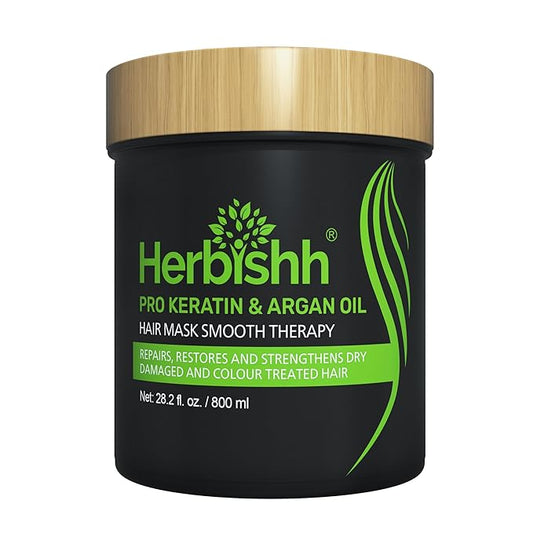 Herbishh Argan Hair Mask-Deep Conditioning & Hydration For Healthier Looking Hair- for very Dry, Weak, Stressed Out Hair, No Sulphates, No Parabens (800ML)-VivaGrace Women
