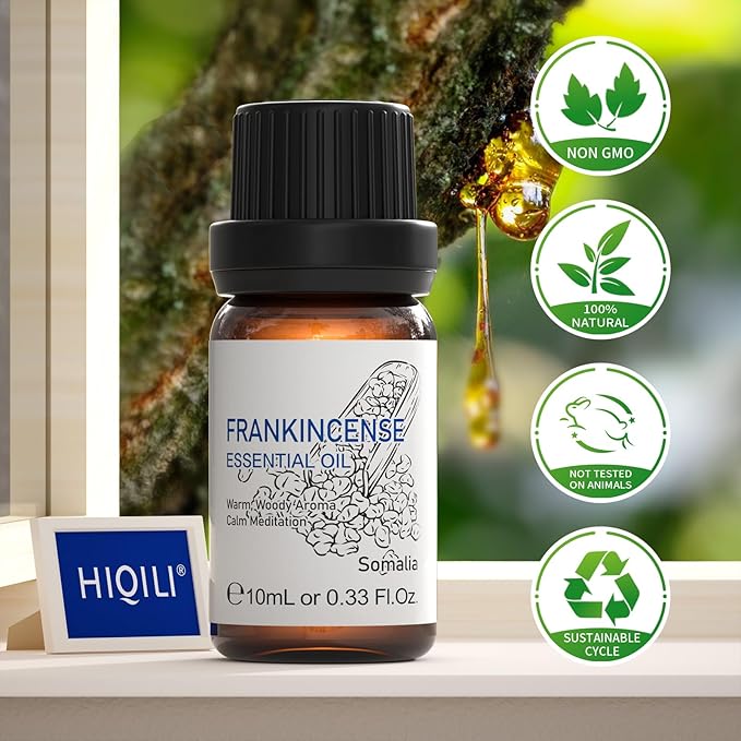 HIQILI 0.33 Fl Oz Frankincense Essential Oil, Relaxing, Skin Care, Camp Atmosphere Creation, Can be Added to Body Lotions, Creams, Aromatherapy Use - 10ml-VivaGrace Women