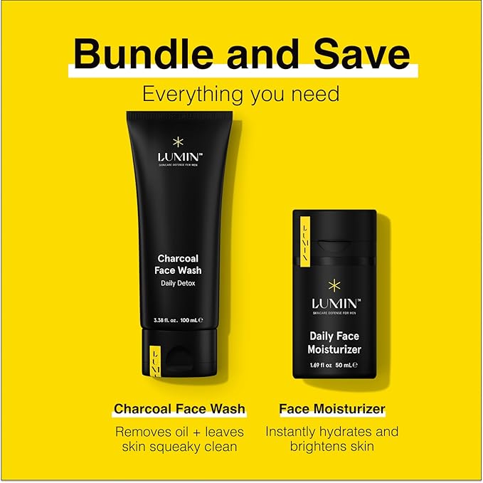 Lumin - Dynamic Duo - Skin Care kit for Men - Includes: Charcoal Face Wash Daily Detox & Daily Face Moisturizer,Suitable for all skin types, Daily Use, Two Month Supply-VivaGrace Women