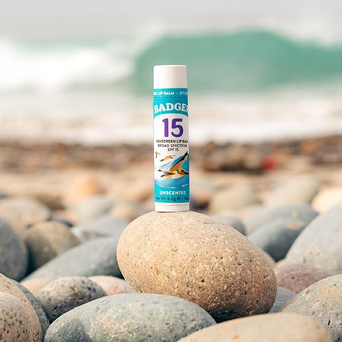 Badger Sunscreen Lip Balm SPF 15, Organic Mineral Sunscreen SPF Lip Balm with Zinc Oxide, Reef Friendly, Broad Spectrum, Water Resistant, Unscented, .15 oz (4 Pack)-VivaGrace Women