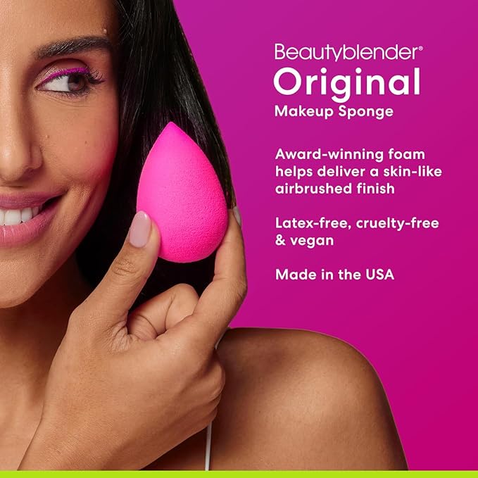Beautyblender® | Original Pink Beauty Blender Makeup Sponge, Super-Soft Foam Easily Blends Foundations, Powders & Creams, Made in USA, Reusable, Washable, Streak Free Application, Vegan, Cruelty Free-VivaGrace Women
