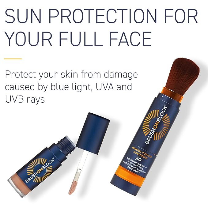Brush On Block Full Face Sun Protection Kit, Translucent Mineral Powdered Sunscreen & Protective Lip Oil SPF 30, Reef Friendly, FSA HSA Eligible-VivaGrace Women