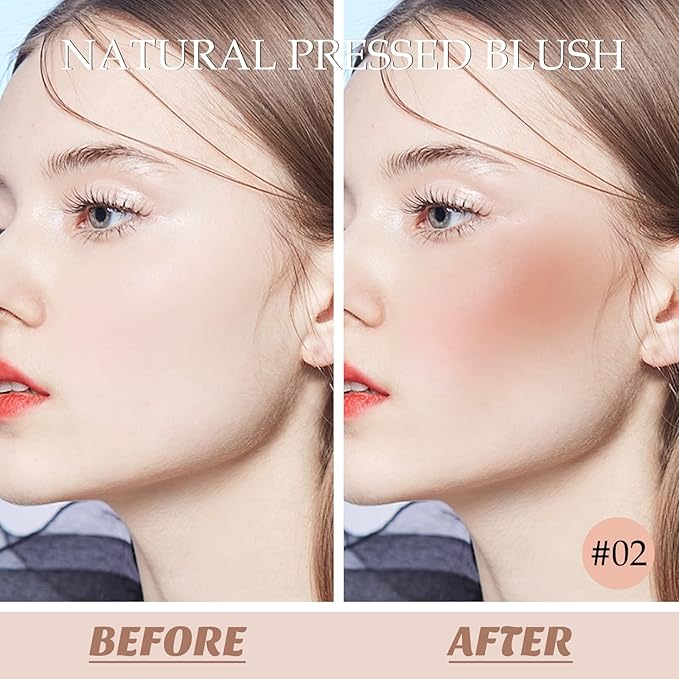 Boobeen Powder Blush, Single Color Blush Face Blush Palette Matte Baked Cream Blush Makeup Powder, High Pigment Pressed Blush for Create a Natural Cheek Flushed Look-VivaGrace Women