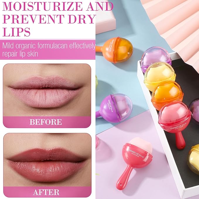 24 Pcs Lollipop Lip Balm Bulk Lip Balm Cherry Grape Orange Honey Taste Lip Balm Lip Care Gift for Women Soothing Moisturizing Lip Balms for Dry Chapped Lips Office Business Favors-VivaGrace Women