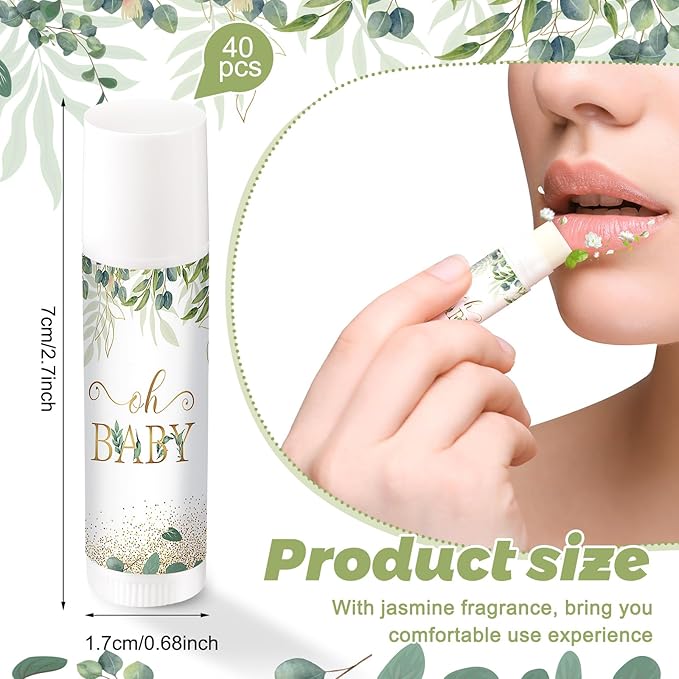 40 Pieces Lip Balm Bulk Baby Shower Jasmine Lip Balm Favors Floral Moisturizing Lip Balm for Women Children Men Girl kids Gender Reveal Favors Gift Baskets (Leaves)-VivaGrace Women