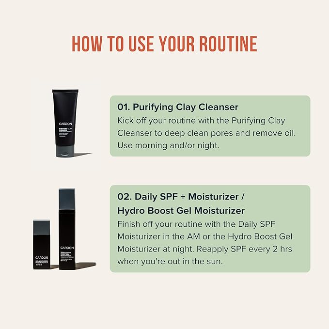Cardon Cactus-Based Men's Skincare Set | Premium Korean Skincare for Sensitive Skin and Oily Skin | Water-based Face Moisturizer with SPF 30, Gentle Face Wash, Repairing Night Cream with Vitamin E-VivaGrace Women