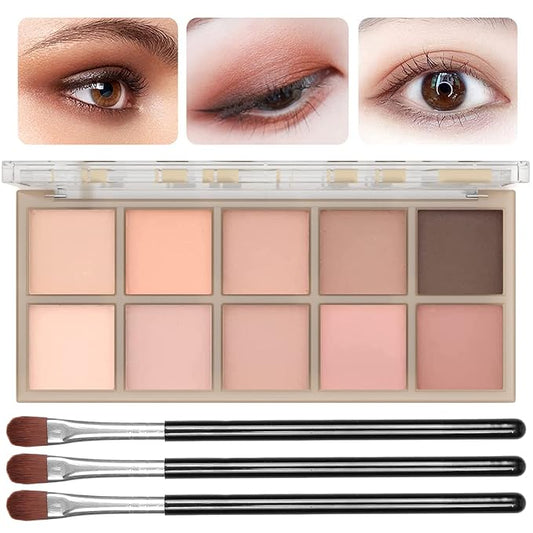 10 Colors Eyeshadow Palette Matte Naked Eye Shadow Makeup,High Pigmented, Naturing-Looking, Ultra-Blendable,Long Lasting High Pigment Nude Eyeshadow with 3 Eyeshadow Brush(Milk Tea)-VivaGrace Women