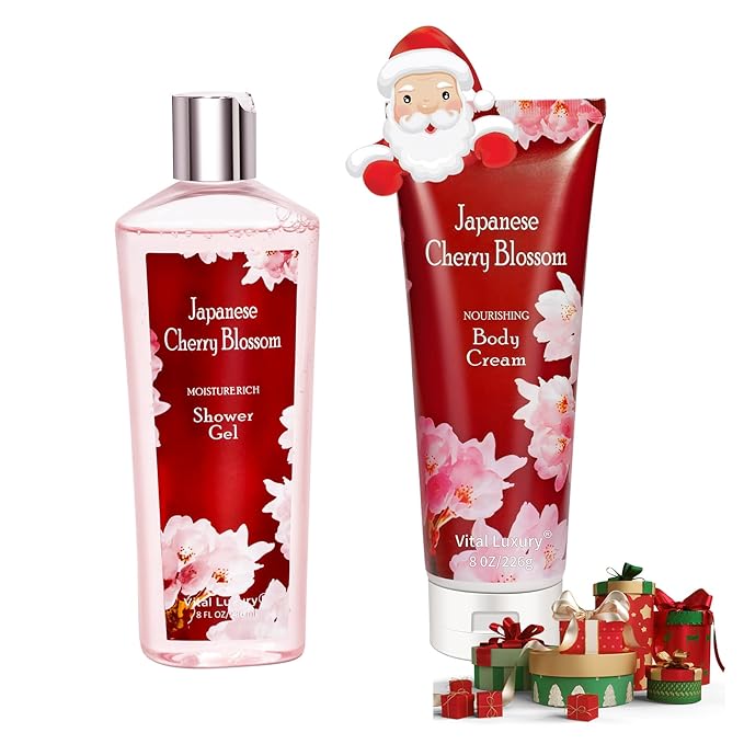 Japanese Cherry Blossom Shower Gel and Body Cream Set - Nourishing and Moisturizing Daily Skincare - 8 fl.oz / 236mL Each, Christmas Gifts for Her and Him (Japanese Cherry Blossom)-VivaGrace Women