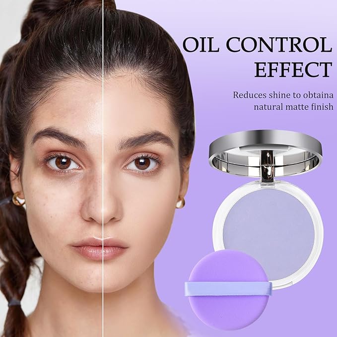 Chillab Lavender Matte Powder, Chillab Lavender Matte Powder Oil Control, Chillab Polvo Compacto with Mini Powder Puff, For Silky Blurring Oil Control Long-Lasting Makeup, Creates Soft -1PCS-VivaGrace Women