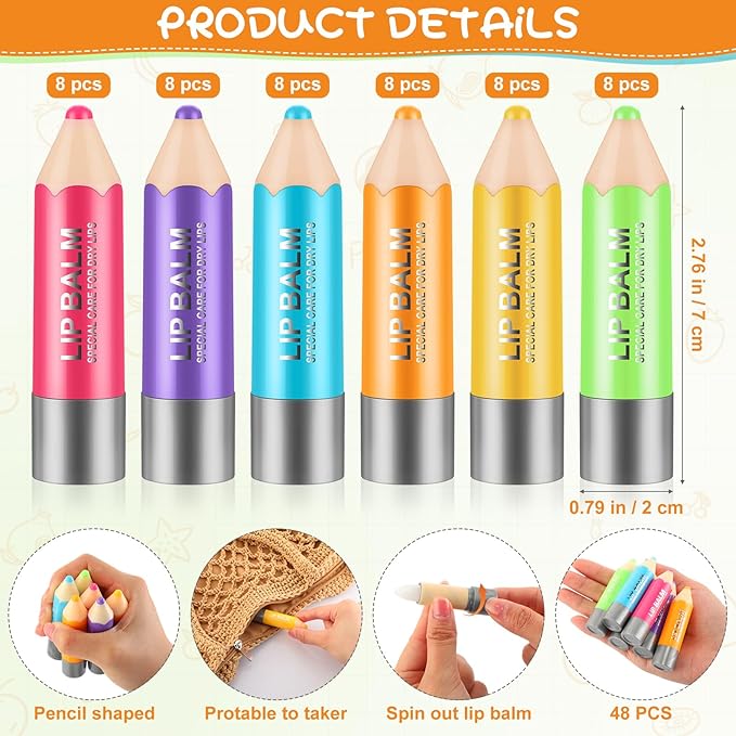 48 Pcs Lip Balms Gift Crayon Sign Fruit Taste Lip Balm for Teachers Students Soothing and Moisturizing Lip Balms for Chapped Lip Crayon Shape Classroom Rewards Party Supplies-VivaGrace Women