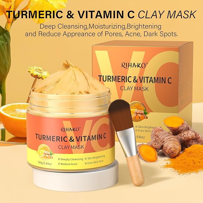 Turmeric Vitamin C Clay Mask -Turmeric Facial Mask - Brightening Clay Face Mask Skincare, Deep Cleansing Face Mask, Acne Face Mask for for Dark Spots, Dull Skin, Refining Pores and Controlling Oil-VivaGrace Women