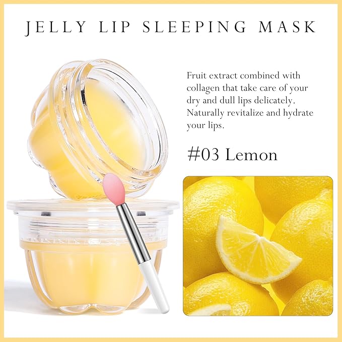 2Pc Jelly Lip Mask Overnight,Fruity Lemon Lip Sleeping Mask Day Night Repair Kawaii Lip Balm Hydrate Plump Dry Lip Scrubs Exfoliator,Lip Care Lip Moisturizer with Collagen-Lemon-VivaGrace Women