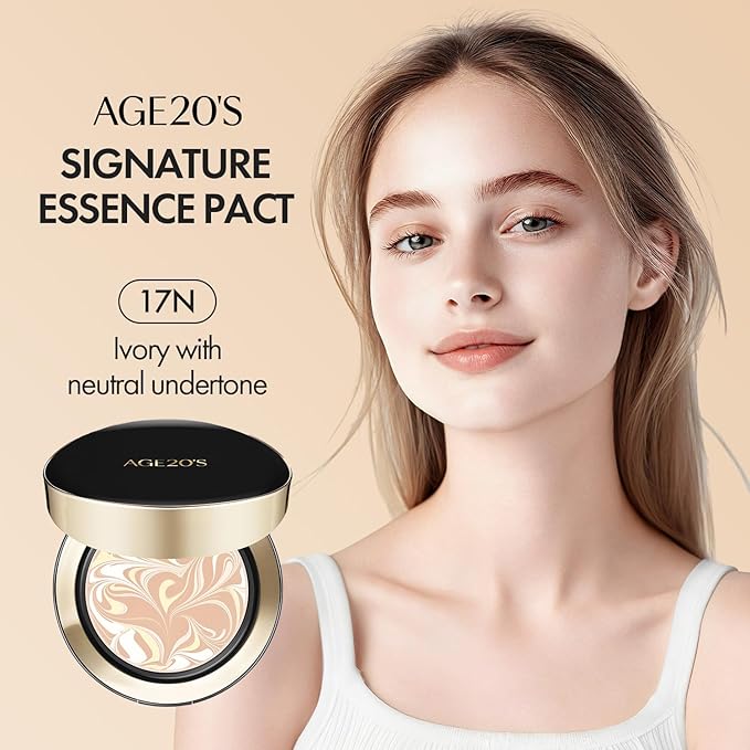 AGE20'S Signature Essence Pact SPF 50+ | Pack of 1 | 17N IVORY | Cream Foundation, Dewy Finish, Natural Coverage | Korean Cushion Foundation-VivaGrace Women