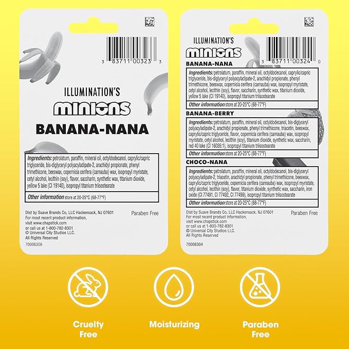 ChapStick Lip Balm Sets, Minions Banana-Nana + Variety Banana Pack (6 Sticks), Party Favors for Kids, 0.15 Oz Ea-VivaGrace Women