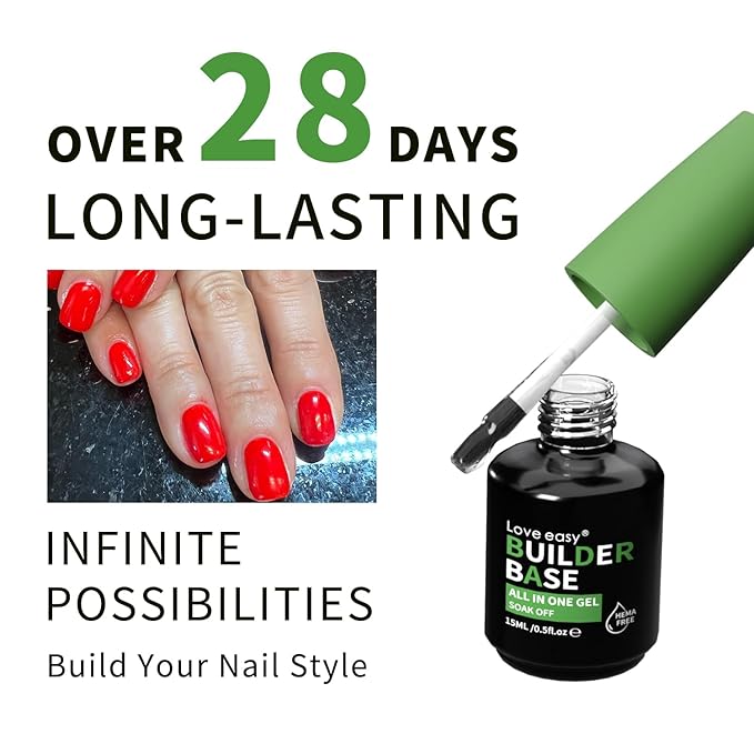 Hema Free Builder Gel - Hypoallergenic Strong Base Coat | Long-Lasting Adhesion (30+ Days) for Professional Nails Gift for Women