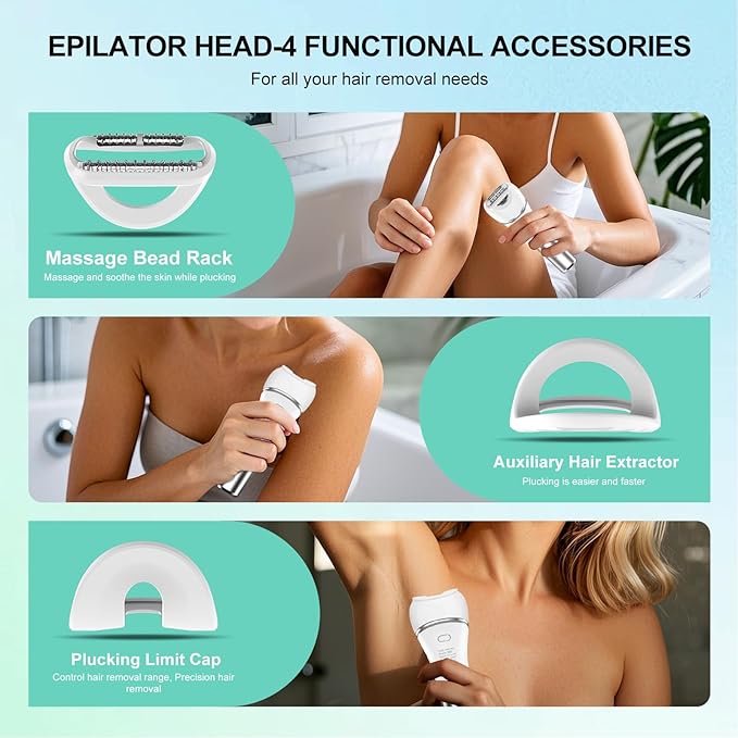 Epilators Hair Removal for Women-2 in 1 Eletctric Razors for Women,Dual Head Bikini Trimmer for Pubic Hair/Lady Facial Razor,Cordless Epilator Body Shaver for Smooth Wet/Dry Shaving,Led Light-VivaGrace Women