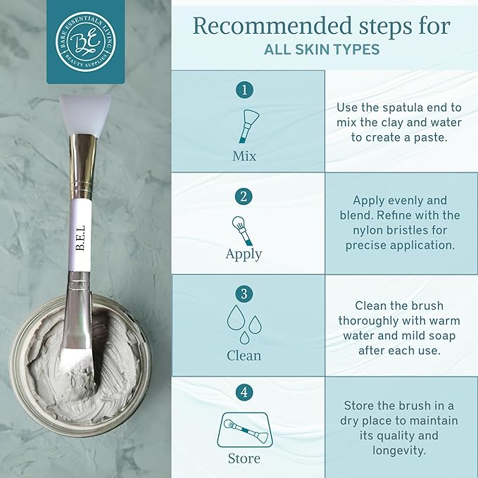 Bare Essentials Living Clay Face Mask Brush (2 Pack, White) Dual Soft Silicone Face Mask Applicator Brush Tool, Great Facial Essentials, Moisturizer Applicator & Skincare Brush for Facials-VivaGrace Women