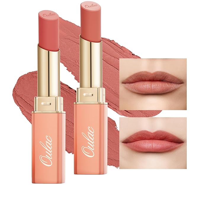 Oulac Lipsticks for Women Set - Matte Lipstick, Full Coverage Lip Color, Semi Matte Finish, Cream Texture, Hydrating, Infused with Hyaluronic Acid, 4g*2 Y08+Y12-VivaGrace Women