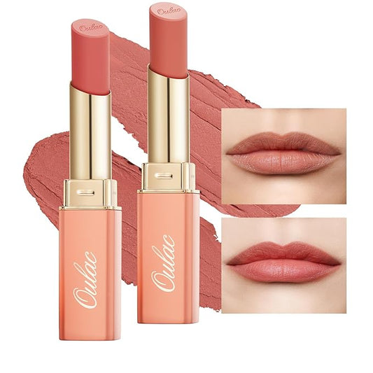 Oulac Lipsticks for Women Set - Matte Lipstick, Full Coverage Lip Color, Semi Matte Finish, Cream Texture, Hydrating, Infused with Hyaluronic Acid, 4g*2 Y08+Y12-VivaGrace Women