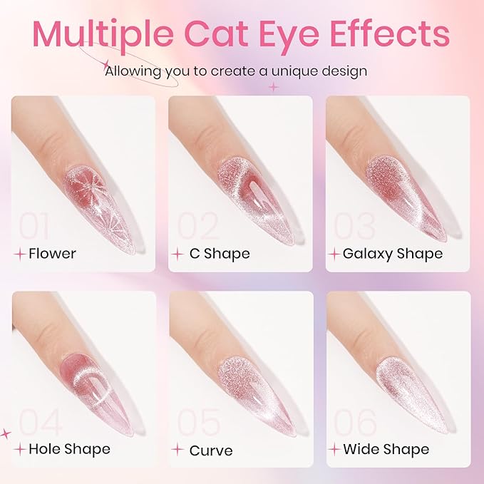 Crystal Cat Eye Gel Nail Polish 12 Colors Cateye Magnetic Nail Polish Gel Silver Nude Pink Cats Eye Gel Polish with Magnetic Stick Christmas Nail Art Manicure Salon DIY Home Gift for Women