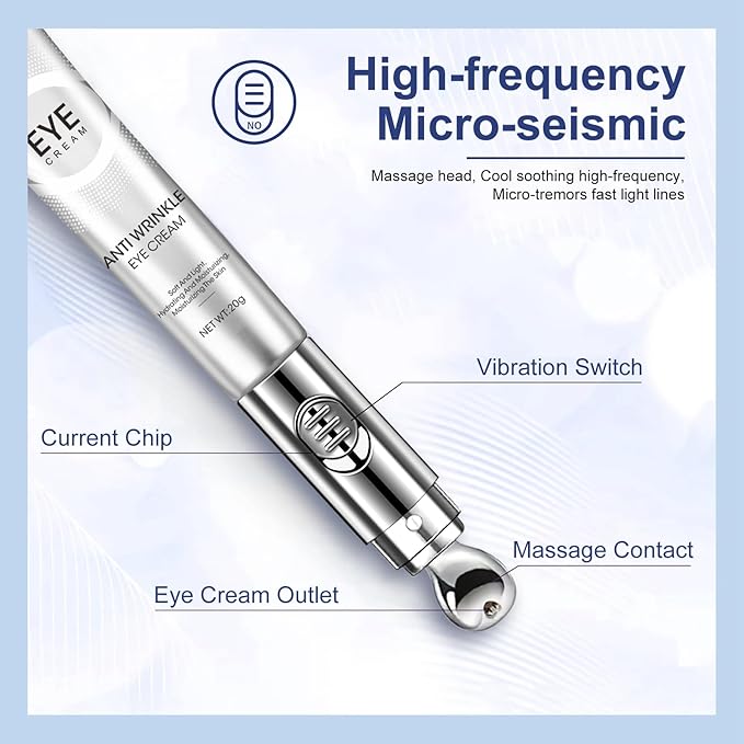 20g Eye Cream with Electric Massage, Moisturizing Anti-Wrinkles Eye Cream, Anti Aging Eye Cream for Dark Circles and Puffiness, Results in 3-4 Weeks to Reduce Fine Lines-VivaGrace Women