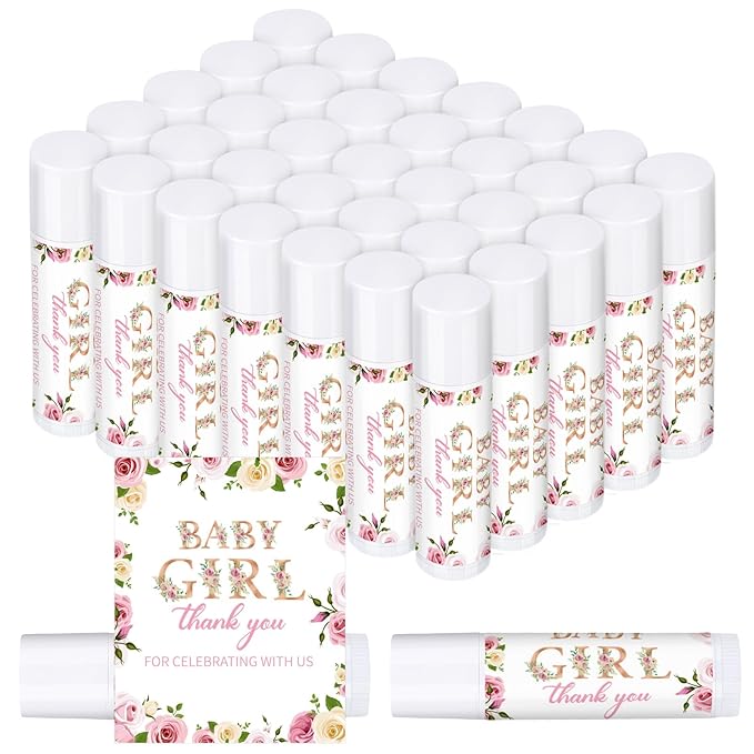 Dunzy 50 Pcs Thank You Gift Lip Balm Bulk Baby Shower Party Favors Bridal Shower Favor Lip Care with Assorted Fruit Flavors Thank You Lipstick for Guest Basket Gift Stuffer (Floral)-VivaGrace Women
