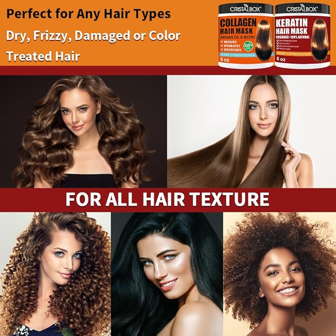 2 Pack Collagen Hair Mask & Keratin Hair Mask,Keratin Hair Treatment,Hydrating Argan Oil Hair Repair Treatment Deep Conditioner Hair Mask for Dry Hair,Collagen with Biotin Hair Treatment Mask-VivaGrace Women