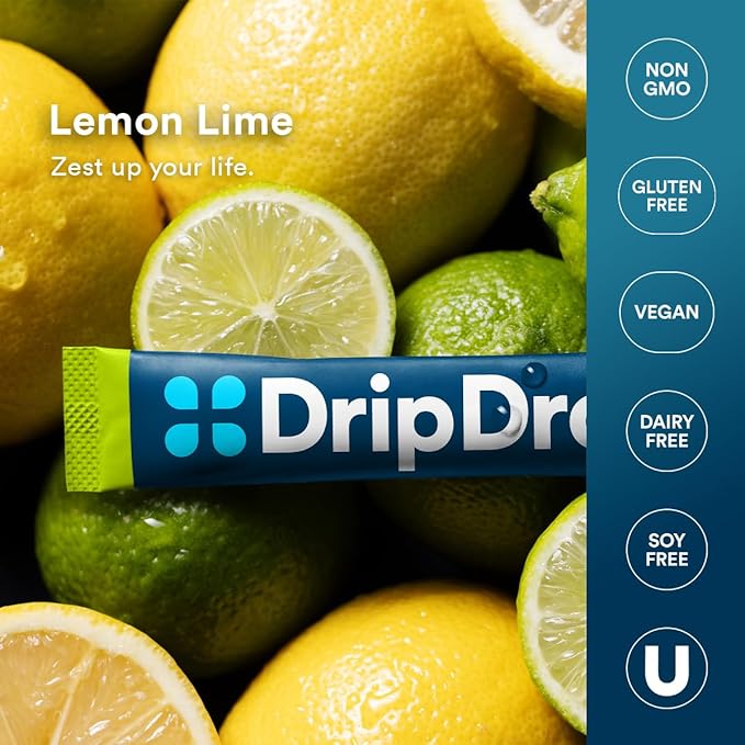 DripDrop Hydration Packets - Lemon Lime - Single Serve Electrolytes Powder Drink Mix - Non-GMO, Gluten Free, Vegan - 32 Sticks-VivaGrace Women