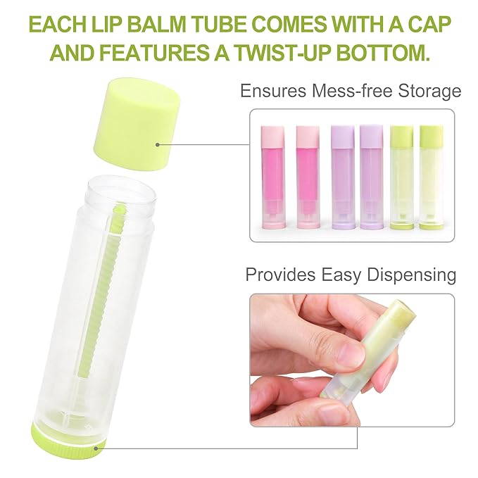 LotFancy Lip Balm Tubes Empty, 60PCS 5.5ml (3/16 Oz), Clear Lip Balm Container Tubes with Green Caps, BPA Free & Leak Free, Refillable-VivaGrace Women