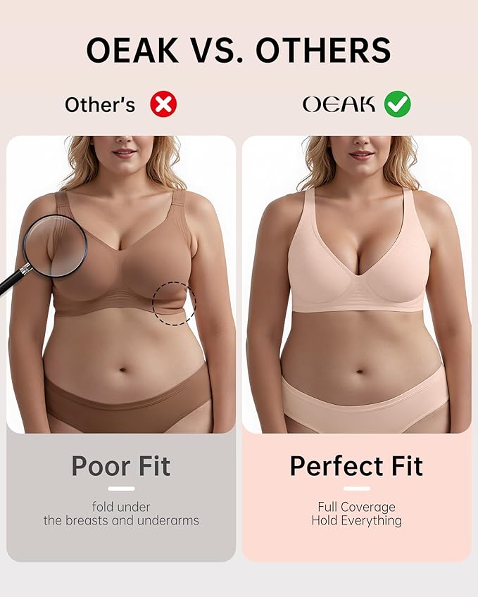 OEAK Womens Deep V Bras Wireless Comfortable Bra Supportive No Underwire Bras Tshirt Push Up Bralettes Plunge Seamless Bra-VivaGrace Women