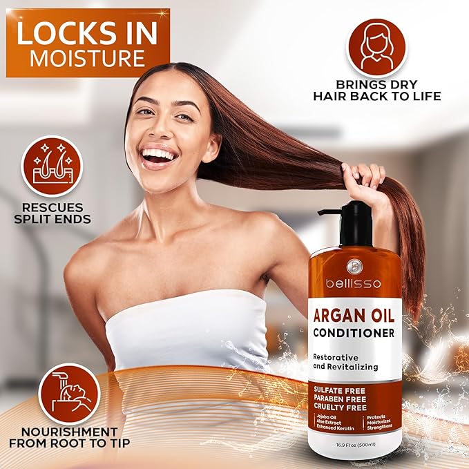 Argan Oil Conditioner - Sulfate Free with No Parabens - Moroccan Botanicals for Women and Men - Professional Moisturizing, Anti Frizz, Hydrating Solution for Dry, Wavy, Curly and Color Treated Hair-VivaGrace Women