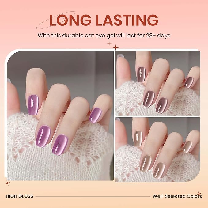 Magnetic Gel Nail Polish - 12 Colors Moonlight Cat Eye Gel Nail Polish with Magnetic Stick Cateye Gel Polish Soak Off UV LED Nail Lamp Nail Art Manicure Salon Valentine's Day Gift for Women