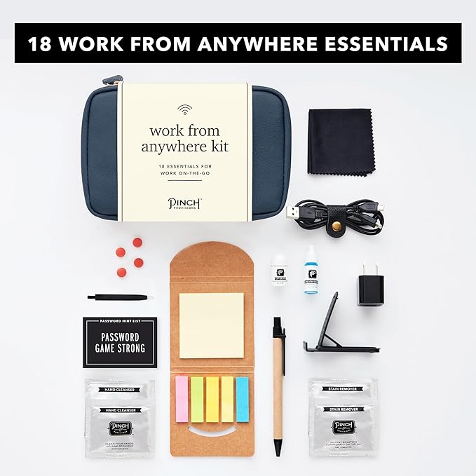 Pinch Provisions Work from Anywhere Kit, Includes 18 Essentials to Help You Stay on Task, Must-Have Essentials, Compact Multi-Functional Vegan Leather Pouch, Navy-VivaGrace Women