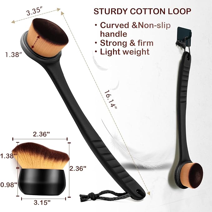 Extra Large Body Makeup Brush For Self Tanner, Sunscreen, Self Tan Back Applicator, Wide-Headed Kabuki Brush for Even& Pretty Lotion Application. Bronzer Blend, Long-Handle Face Leg Brush- Black Set-VivaGrace Women