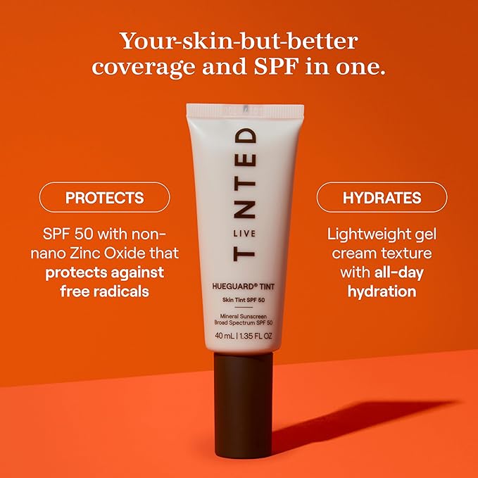 Live Tinted Hueguard Skin Tint SPF 50 - Tinted Mineral Sunscreen with Light-Medium Buildable Coverage With a Hydrating and Radiant Finish - Water and Sweat Resistant, 1.35 fl oz - Shade 09-VivaGrace Women