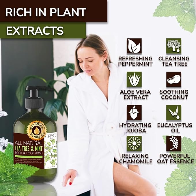 Tea Tree Oil Body Wash with Mint and 40 Percent Urea Cream - Intensive Hydration - Antifungal - Helps Athletes Foot - Irritated Skin - Foot Odor
