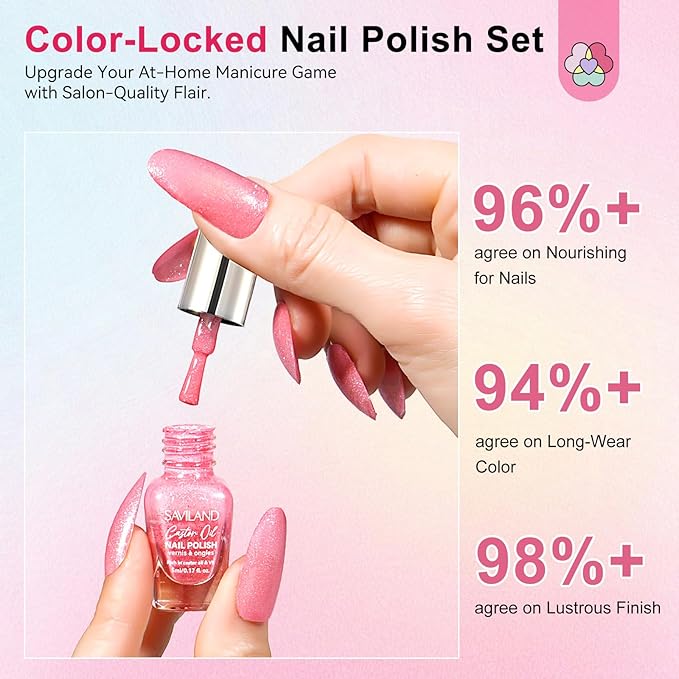 SAVILAND Color Artistry Nail Polish Set: Quick Dry 24 Colors Regular Nail Polish Kit Glitter Pink Red Brown Finger Bulk Fingernail Polish Set Non Gel Castor Oil Vitamin E Nail Lacquer Set Women Home