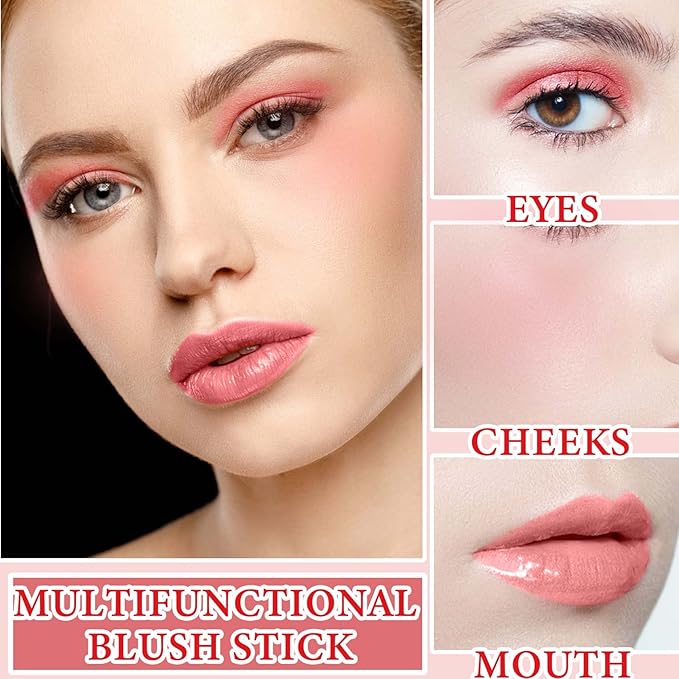 Cream Contour Blush Stick,Long Lasting Waterproof Blush Stick for Cheeks&Lips Multipurpose Face Highlighting Concealing Cream,Shimmer Contour Stick Makeup for Women(Pink)-VivaGrace Women