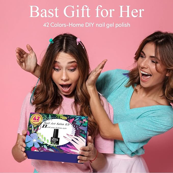 JEWHITENY 45 PCS Gel Nail Kit with 42 Colors Nail Polish Set Green Blue Red Pink Collection Gifts for Women-VivaGrace Women