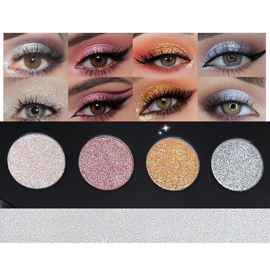 4 Colors Highlight Silver Gold Eyeshadow Palette, SHANY Cosmetics Shimmer Eyeshadow Palette, Cruelty-Free and Vegan Formula, Glitter Shimmer Eyeshadow for Professional Makeup-VivaGrace Women